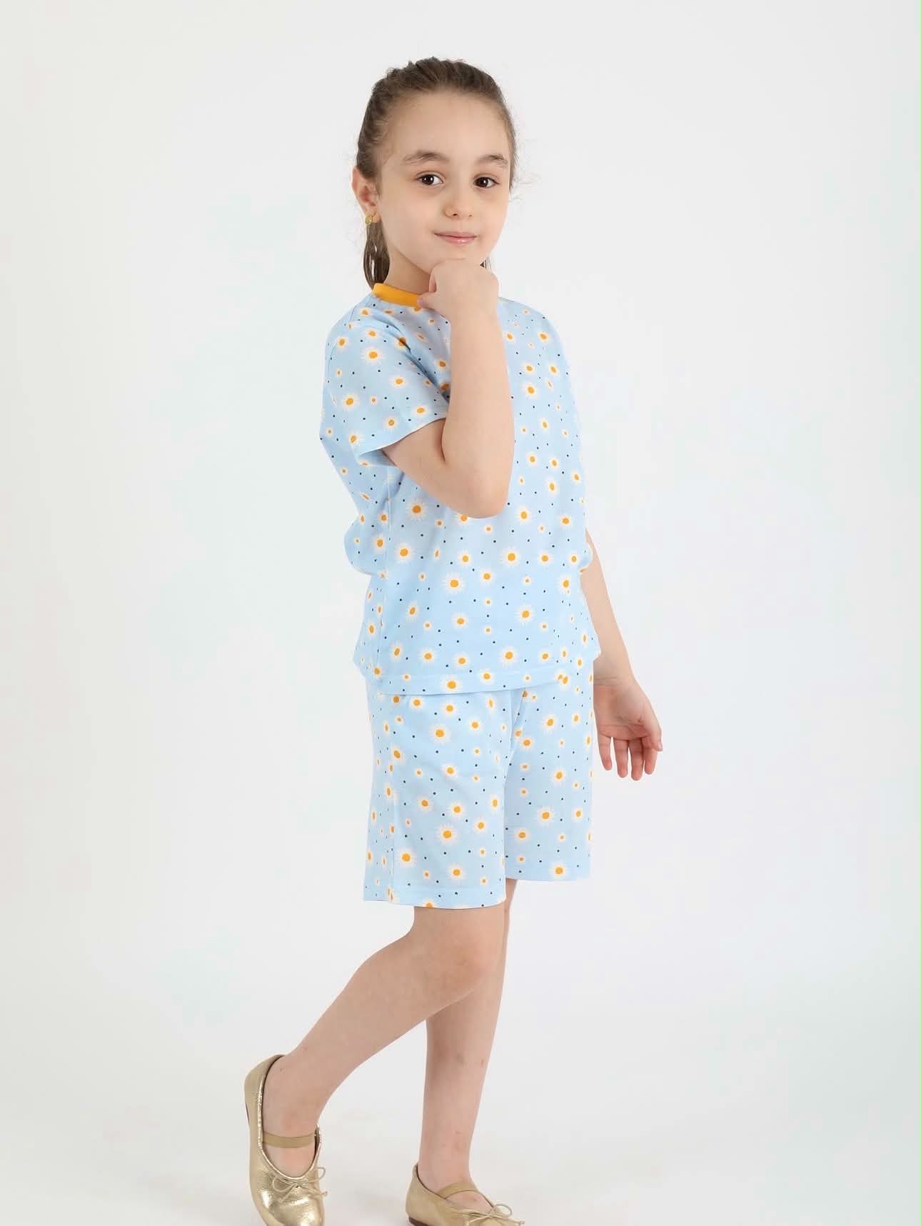 Ensemble Fille 100% Coton – Fleur Bleu