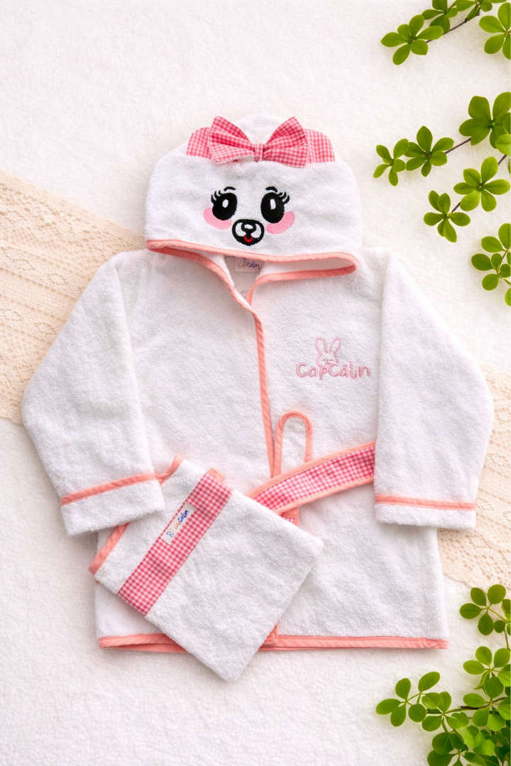 Cape de bain Rose et Blanc