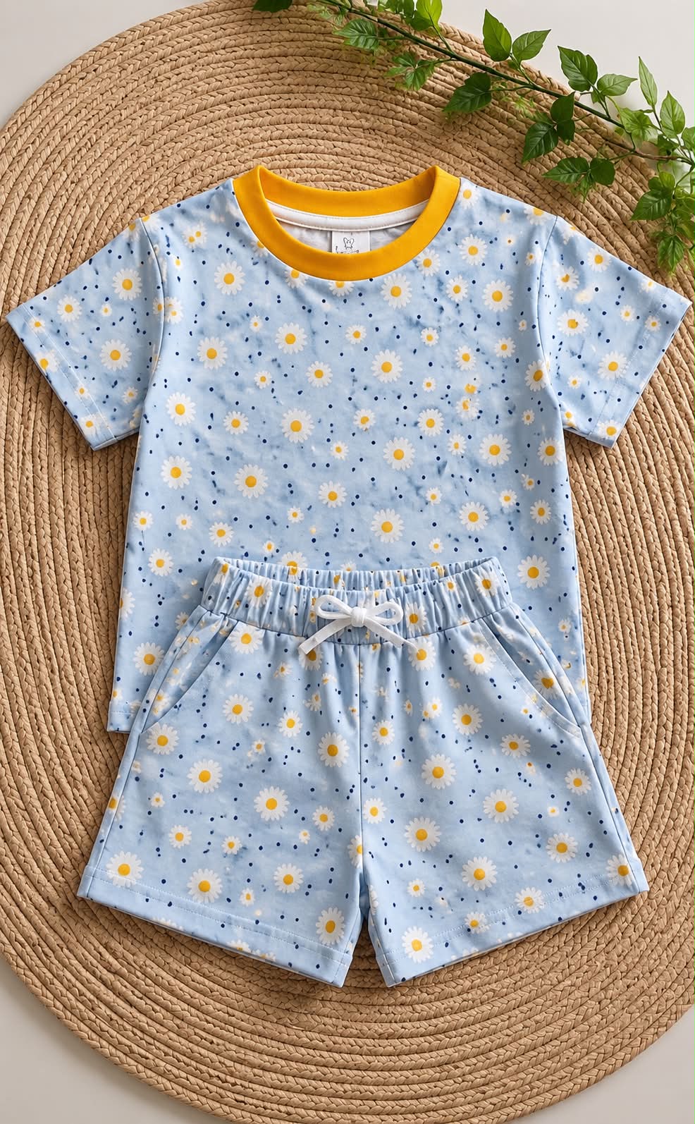 Ensemble Fille 100% Coton – Fleur Bleu