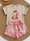 Set Fille – T-shirt Coton & Short Lin rose