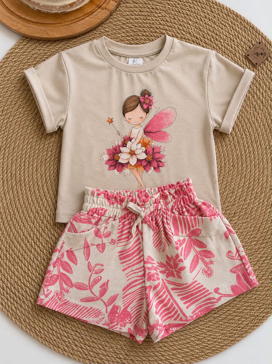 Set Fille – T-shirt Coton & Short Lin rose