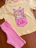 Ensemble Fille 100% Coton – Chaton Jaune