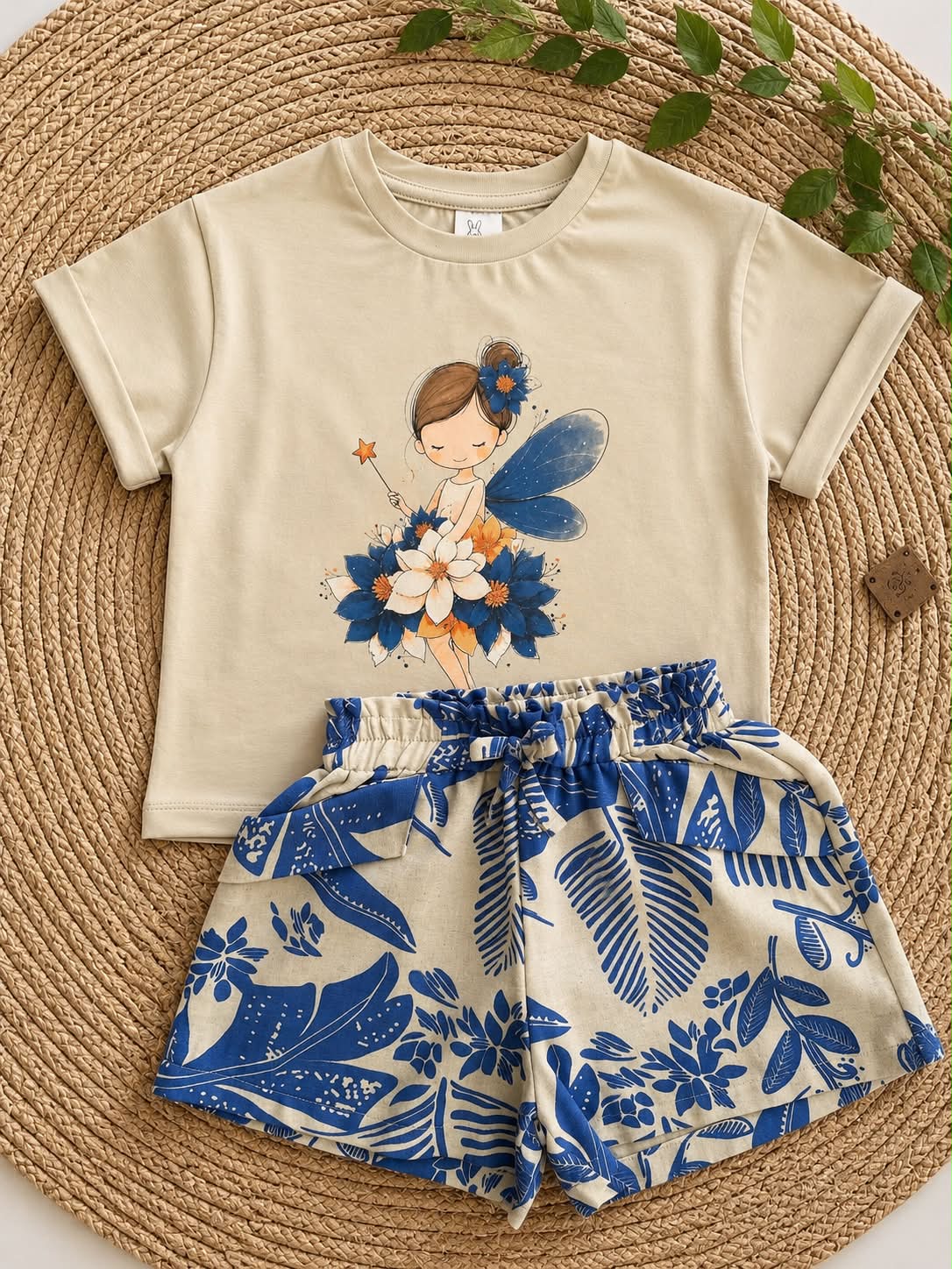 Set Fille – T-shirt Coton & Short Lin bleu