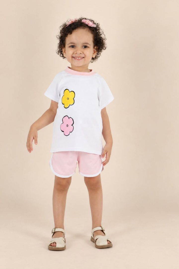 Ensemble fille blanc fleuri