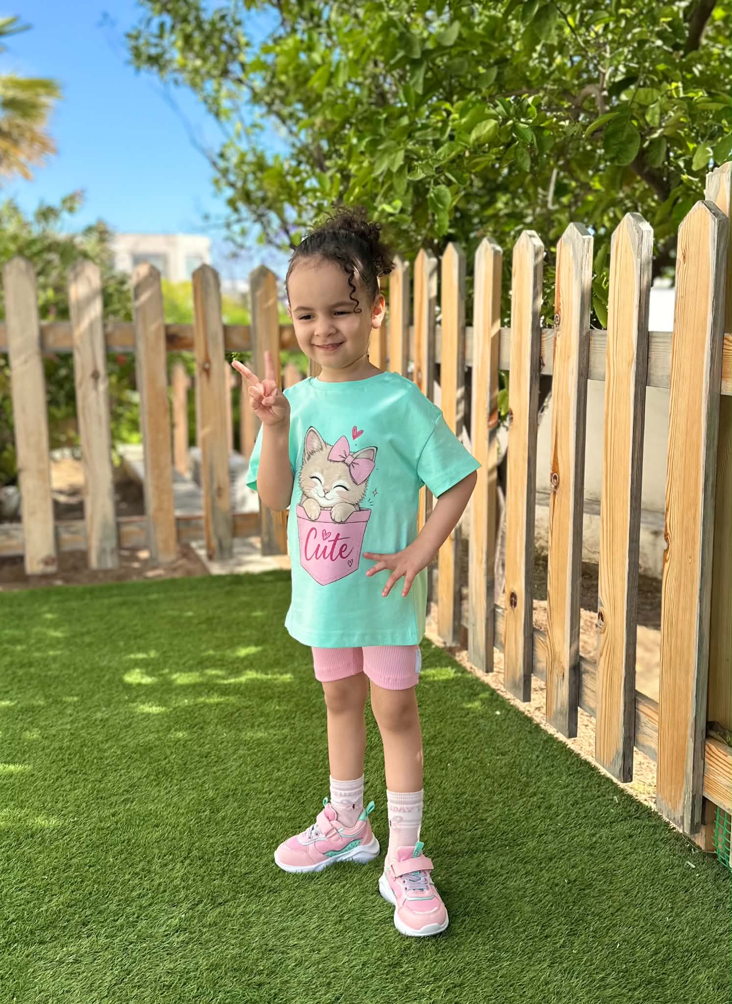 Ensemble Fille 100% Coton – Chaton vert